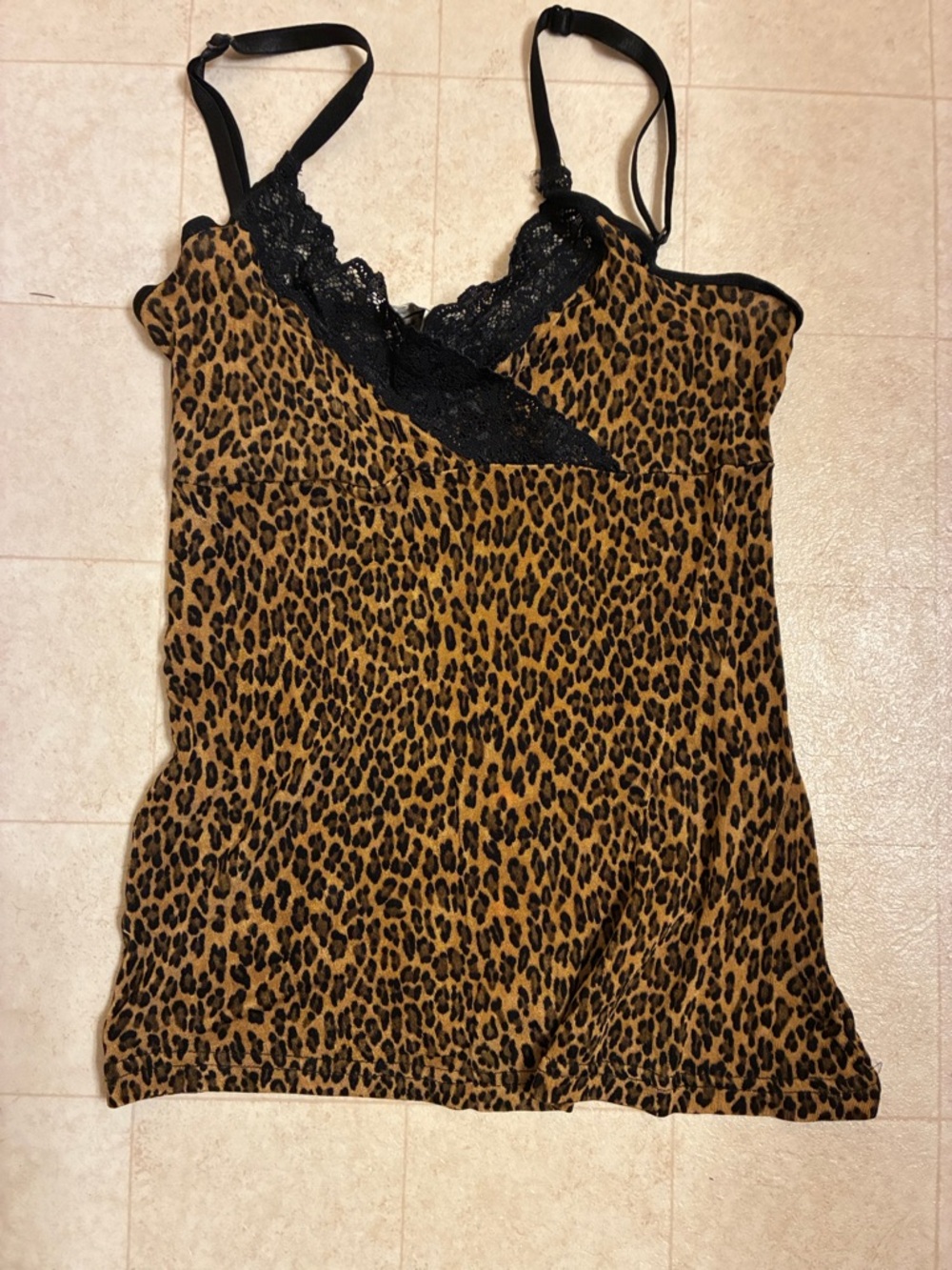 Express Leopard Print Lace-Trim Cami - Black & Brown
